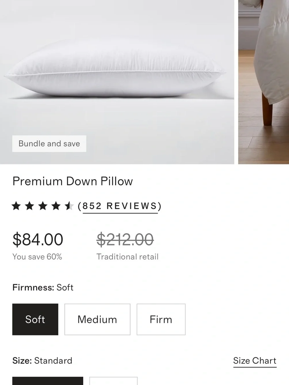 NEW Quince Premium Down Pillow STANDARD Soft Pillow $84 PRICED TO SELL